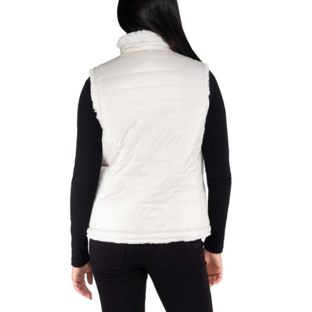 IVORY NWT Quilted Faux Fur Puffer Vest  Reversible  Nicole Miller - Picture 13 of 13